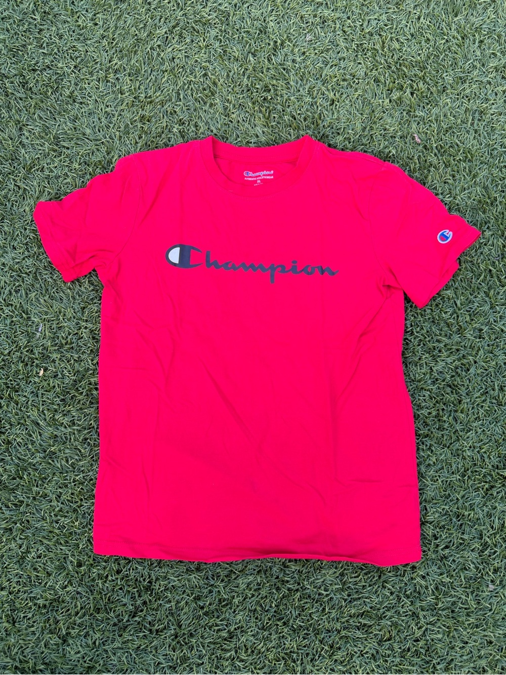 Champion Red Script Logo T-Shirt Men’s XL Short Sleeve Graphic Tee